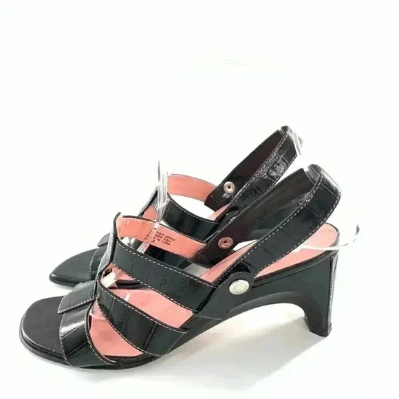 Joan and David heels size 6.5 black leather vintage 80s 90s tortoise embrossed - Picture 5 of 13